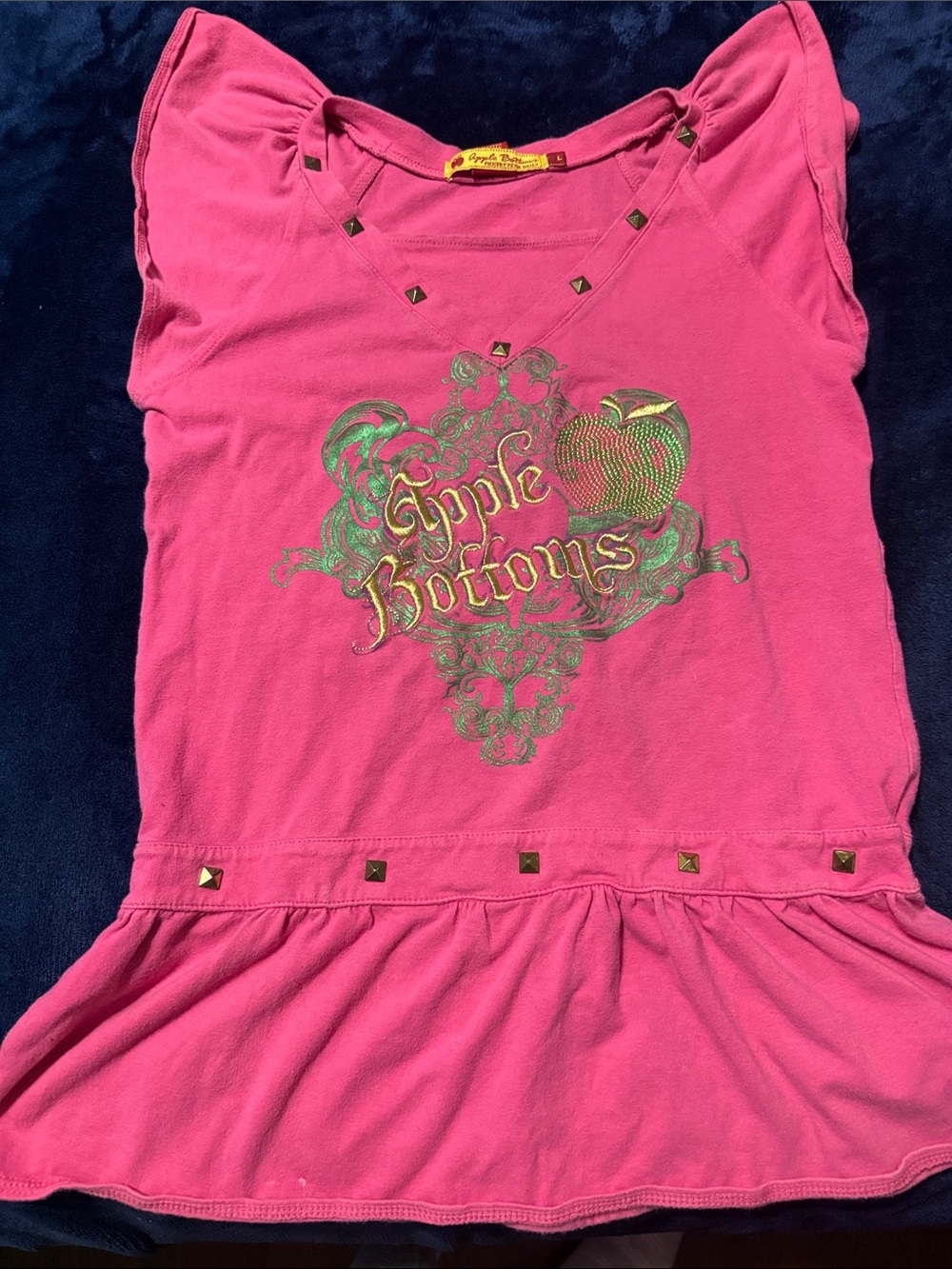 VINTAGE Apple Bottoms Hot Pink Studded Peplum Top with Metallic Logo Girls L